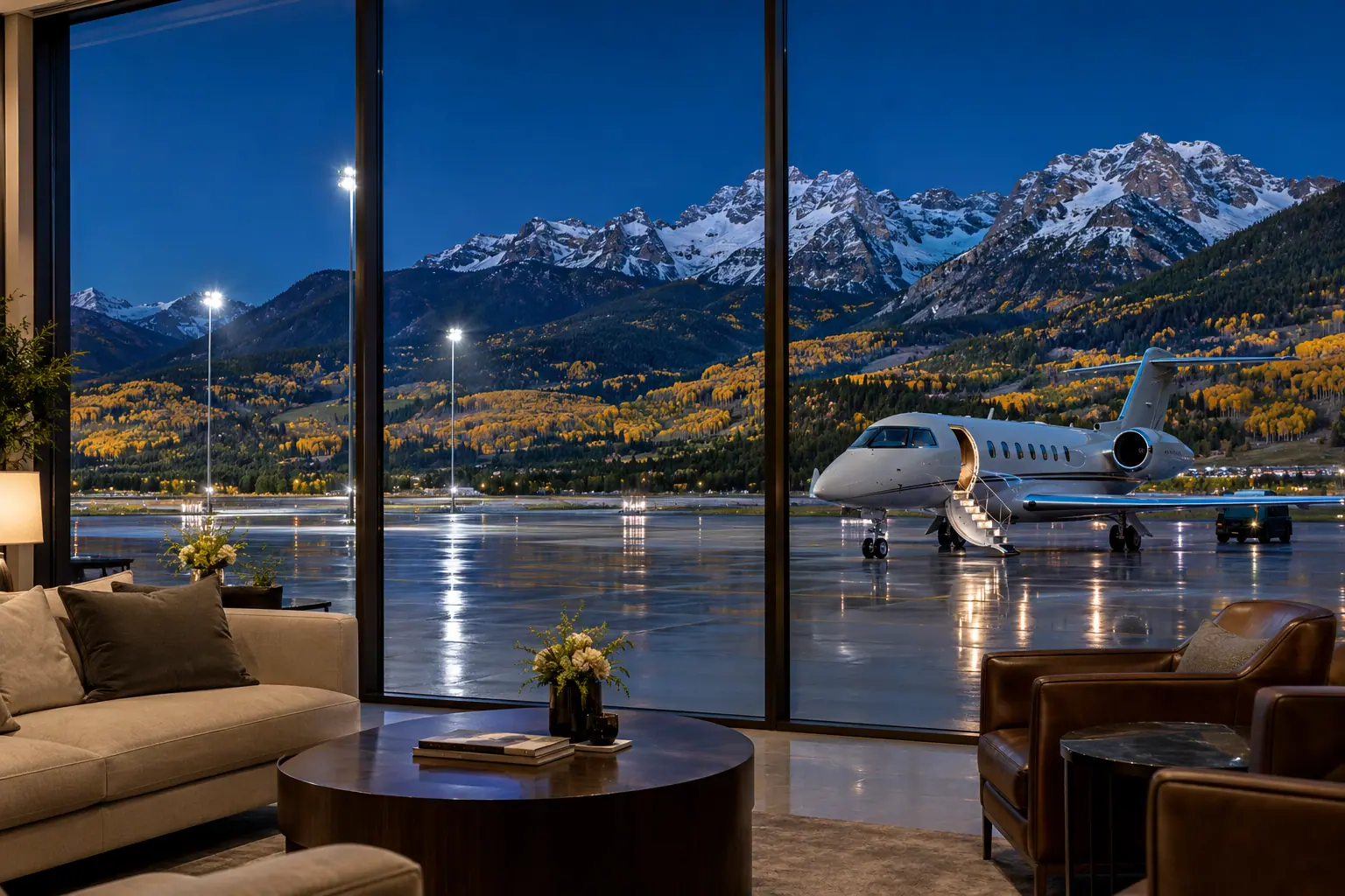 Private terminal lounge overlooking the ramp