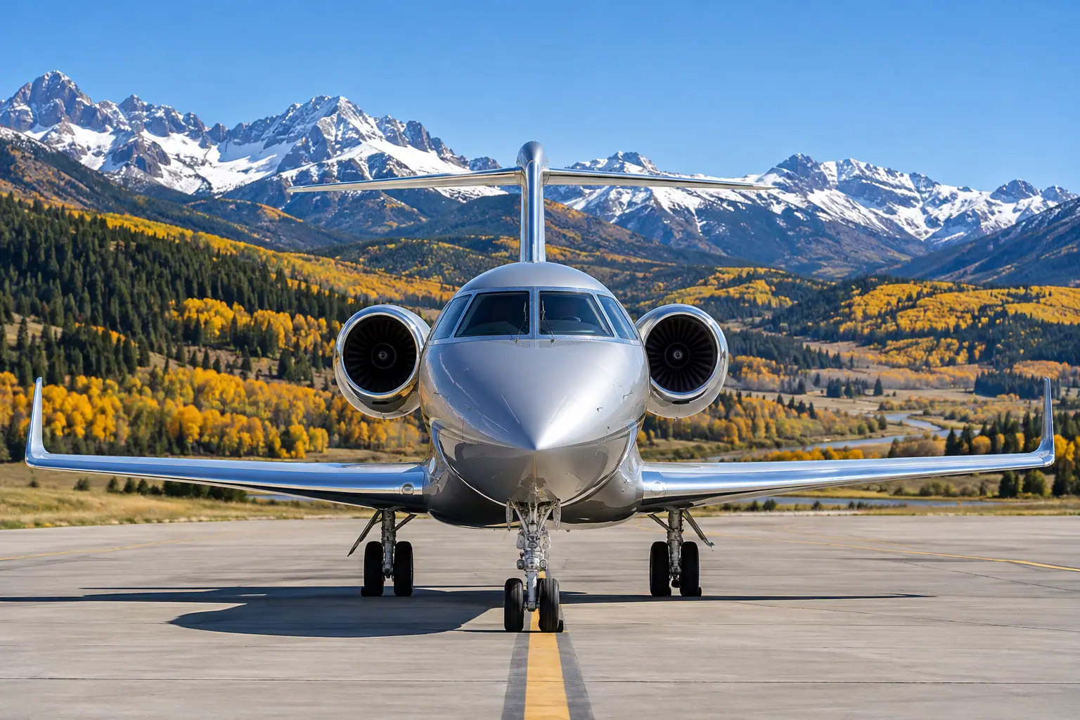 Super-midsize jet on the ramp